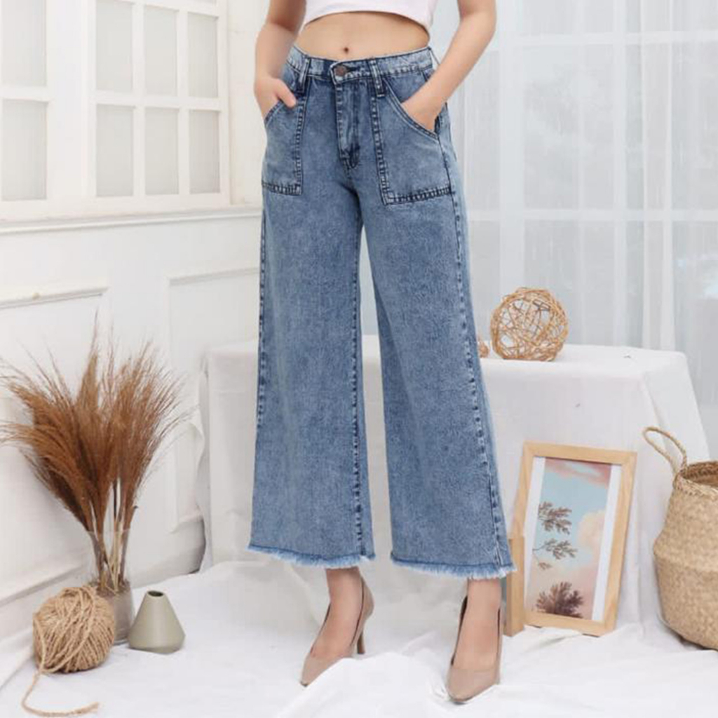 Jual Celana Kulot Jeans Wanita | Celana Jeans Highwaist Wanita | Celana