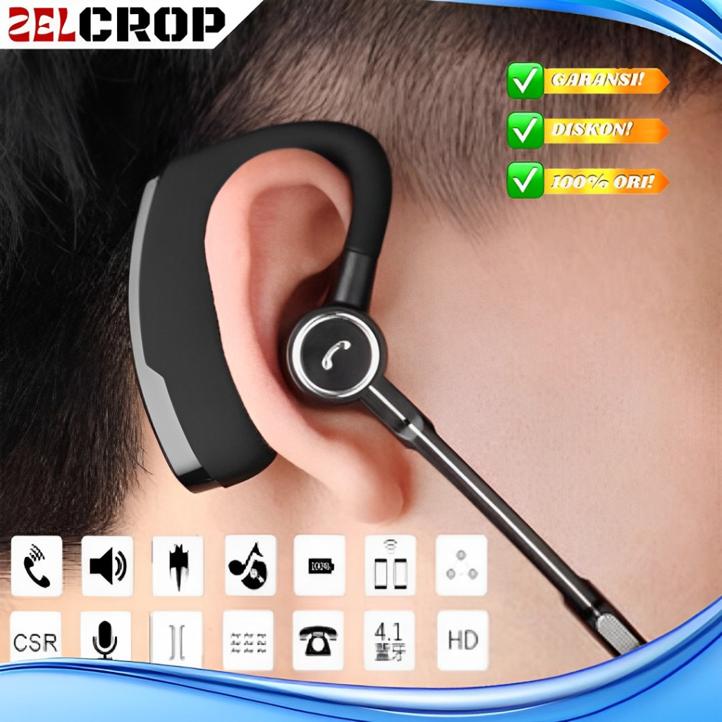 Headset Bluetooth Handsfree Wireless Earphone Mic Tanpa Kabel Super Bass Stereo Untuk Laptop Pc Android Ios Voyager Legend Original V8S Portable