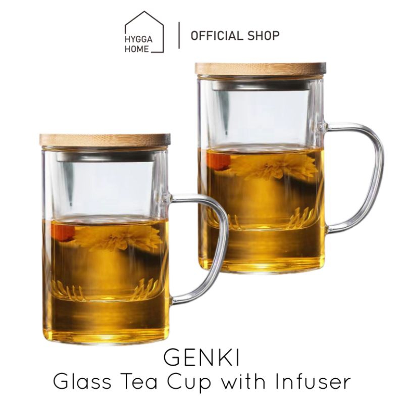 Jual Hygga Home Genki Gelas Saringan Teh Rempah Kopi Tutup Bambu Glass Tea Cup Infuser Filter 7124