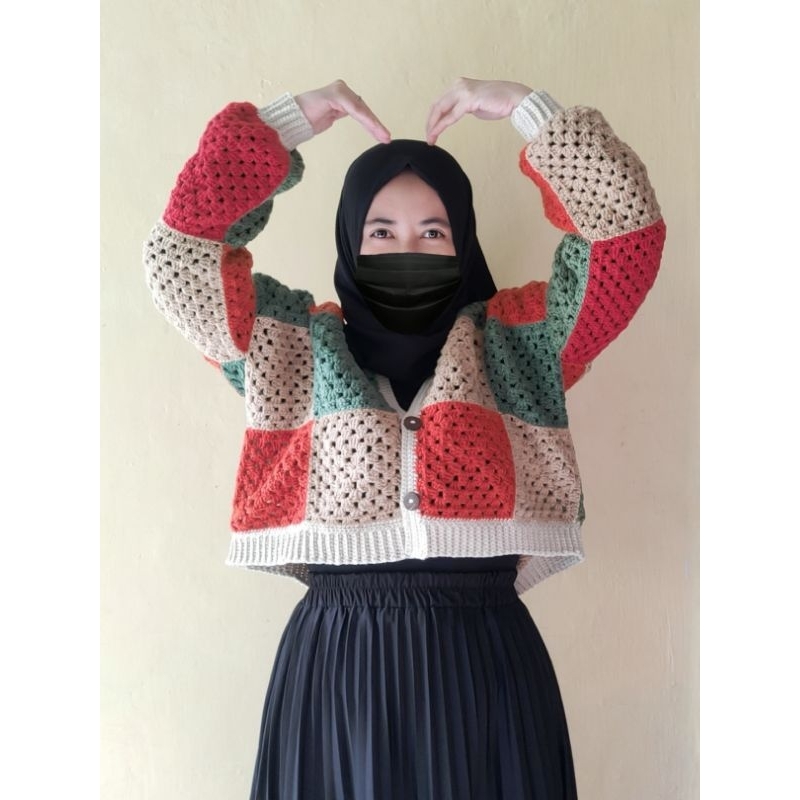 Jual Cardigan Rajut Granny Square | Shopee Indonesia