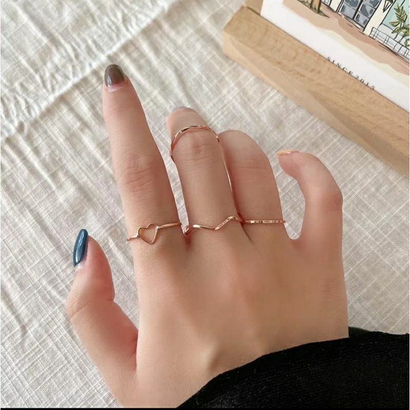 Jual 4 Set Cincin Rose Gold Cincin Wanita Aesthetic Gaya Korea Cincin