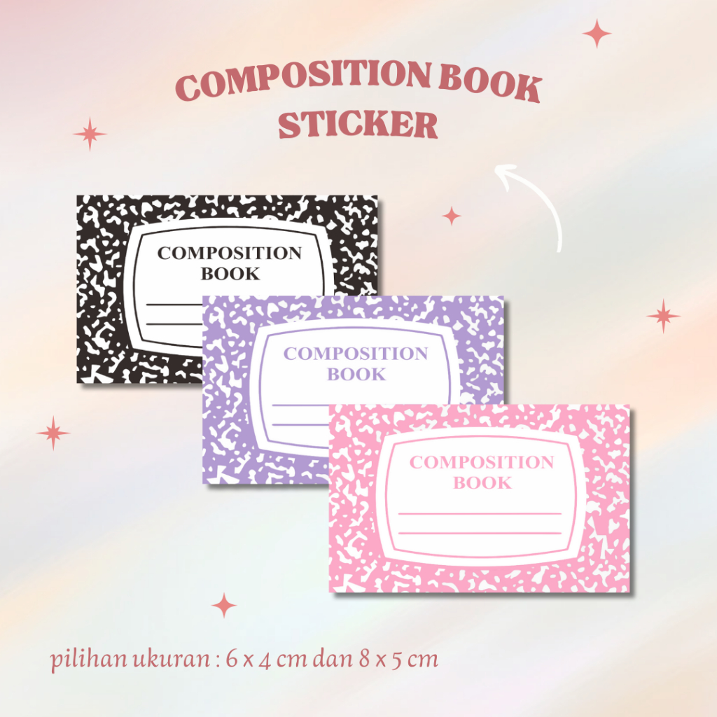 Jual COMPOSITION STICKER Label Buku Stiker Nama Aesthetic