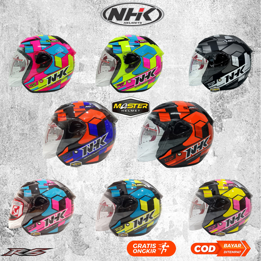 Jual NHK R6 Motif Cube Helm Half Face Visor Clear | Shopee Indonesia