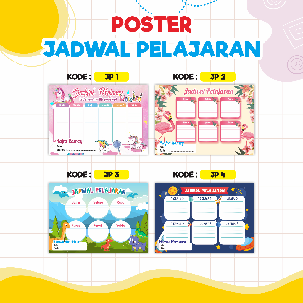 Jual POSTER JADWAL PELAJARAN CUSTOM NAMA / TIMETABLE WIPE AND CLEAN ...