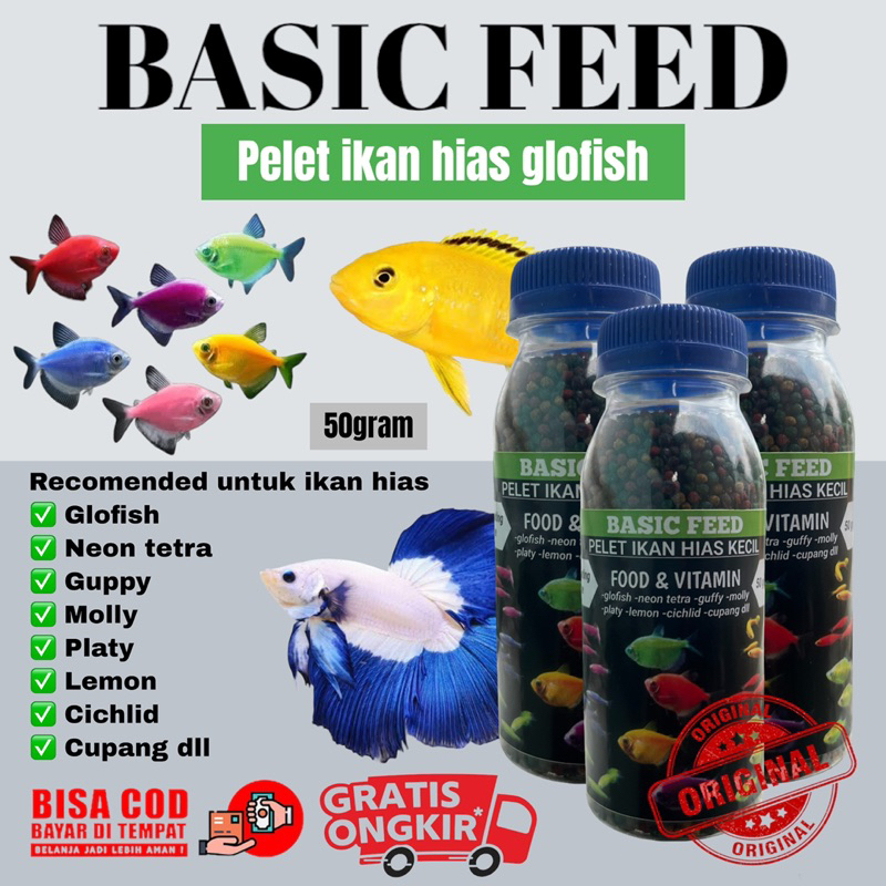 Jual BASIC FEED pelet ikan glofish 50gram pakan ikan glowfish