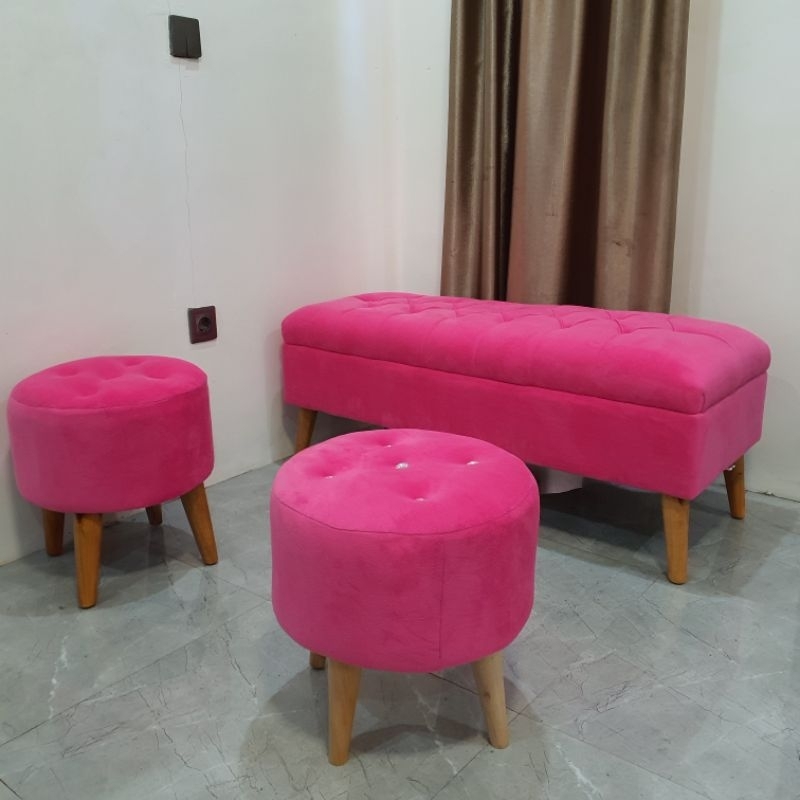 Jual ( 1 SET ) BENCH MINIMALIS - 1 SOFA + 2 STOOL BULAT KANCING ...