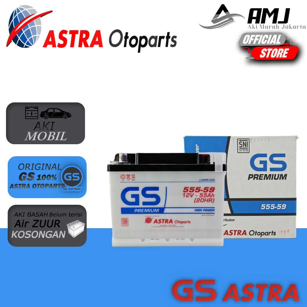 Jual Aki Mobil INNOVA REBORN BENSIN 555-59 GS PREMIUM ASTRA 12V / 55Ah