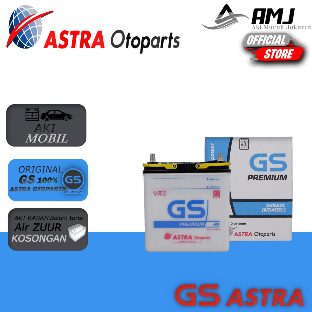 Jual Aki Mobil Honda Jazz GS Astra Premium NS40ZL Aki Basah 12V / 35Ah