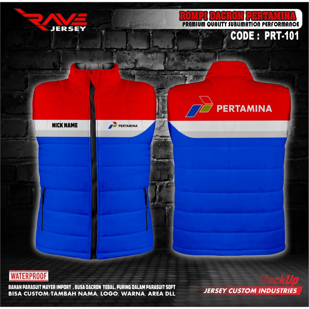 Jual ROMPI PUFFER/DACRON/GELEMBUNG PERTAMINA FULL PRINTING CUSTOM ...
