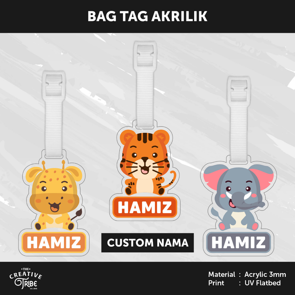 Jual Animal - Bag Tag Custom Inisial Nama Akrilik 3mm - Gantungan Tas ...