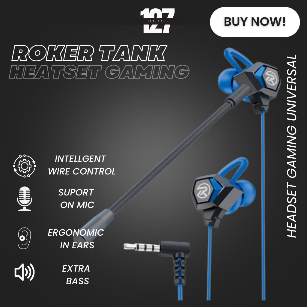 Jual Headset Headphone Earhpone Roker Tank jack audio 3.5mm With Mic ...
