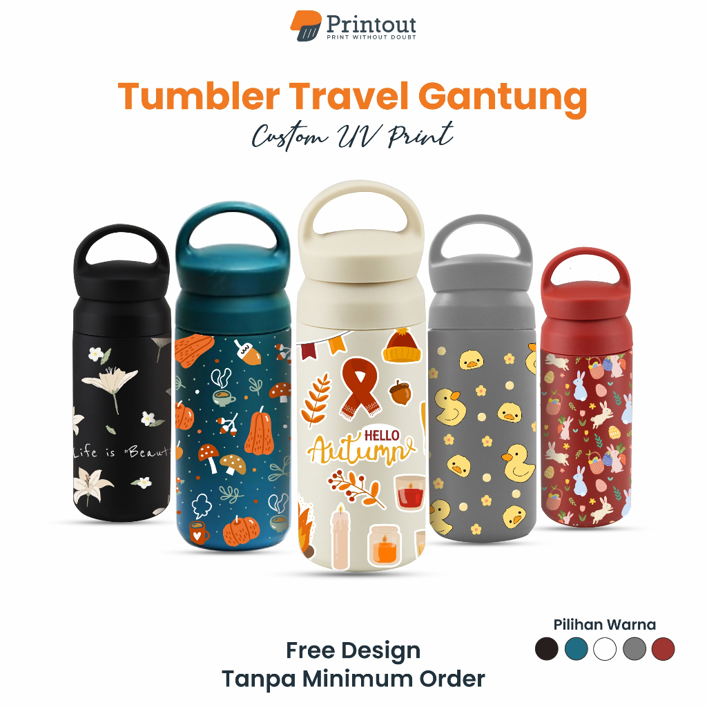 PRINTOUT Tumbler Custom Nama 500ml Stainless | Print UV Tahan Lama | Free  Desain | Tumbler Japan Hook 500 ml| Cocok Kado Anak & Dewasa