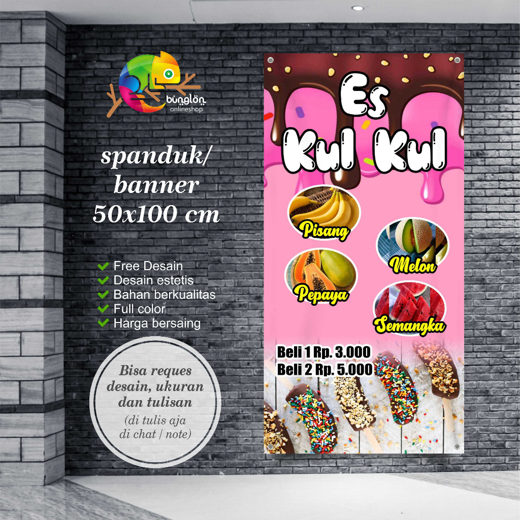 Jual Size 50x100 Cm Spanduk Banner Es Kul-Kul Buah Bisa Reques | Shopee