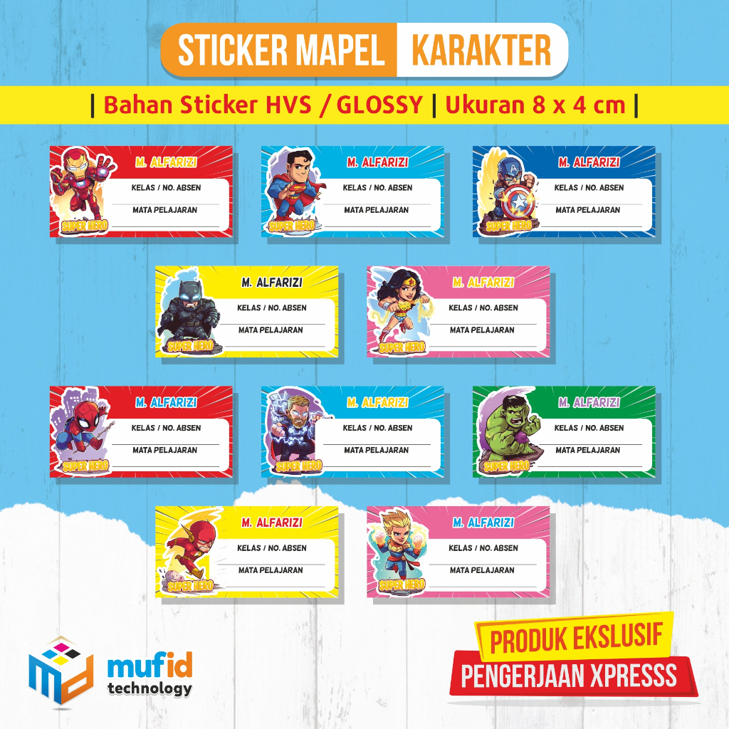 Jual Stiker Label Buku / Mapel Custom SUPER HERO (10 PCS) | Shopee