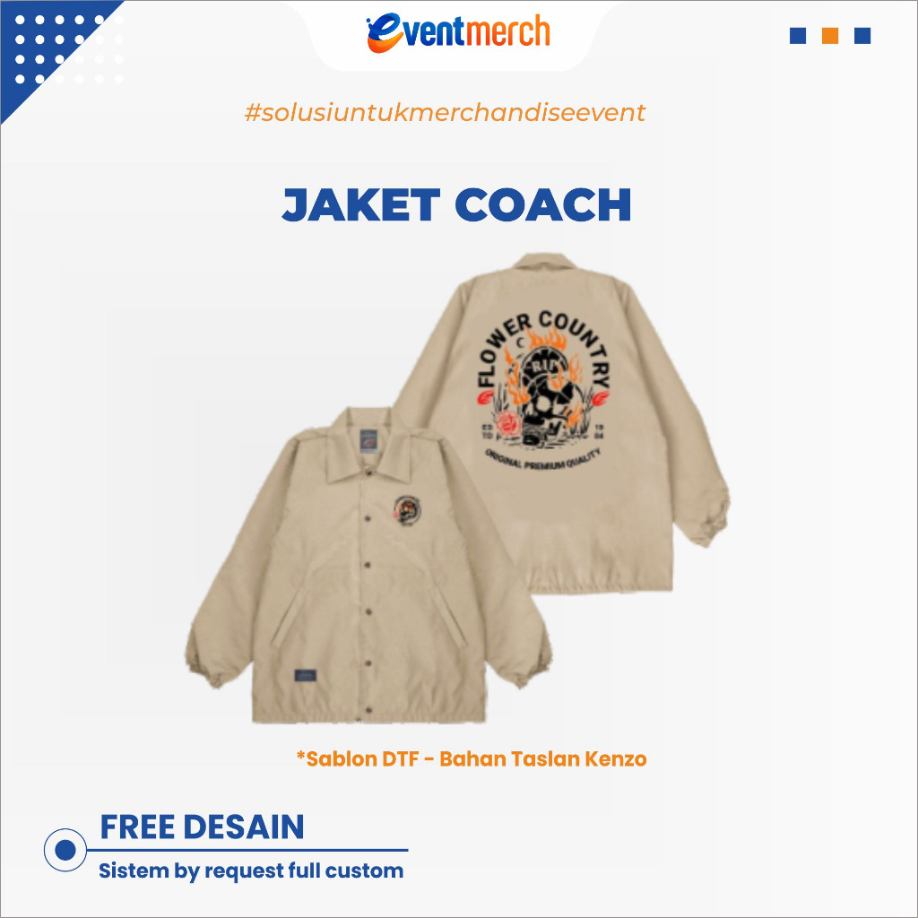 Jual JAKET COACH DESAIN BEBAS PRINT TIDAK ADA BATASAN WARNA | CUSTOM