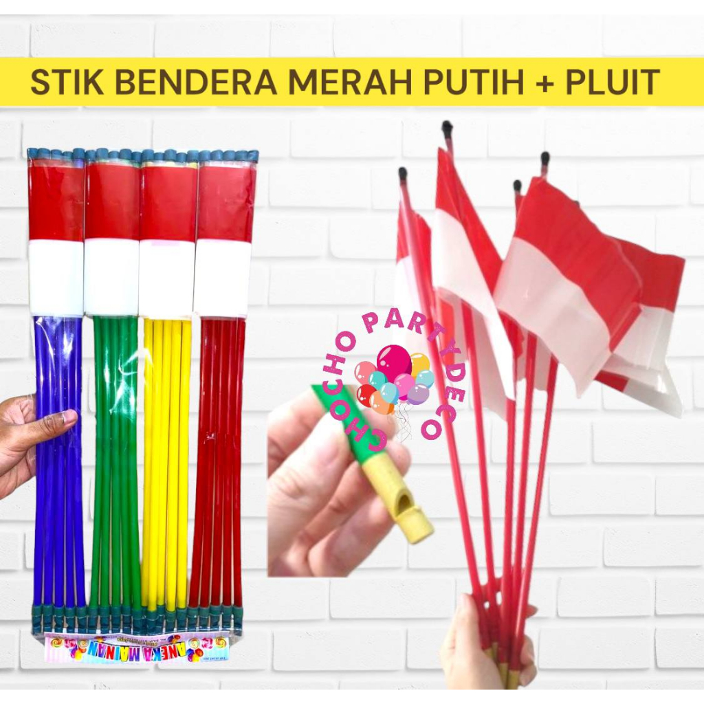 Jual Bendera Plastik Merah Putih Peluit Isi 20 Stick Bendera Pawai Merah Putih Pluit Dirgahayu 6968