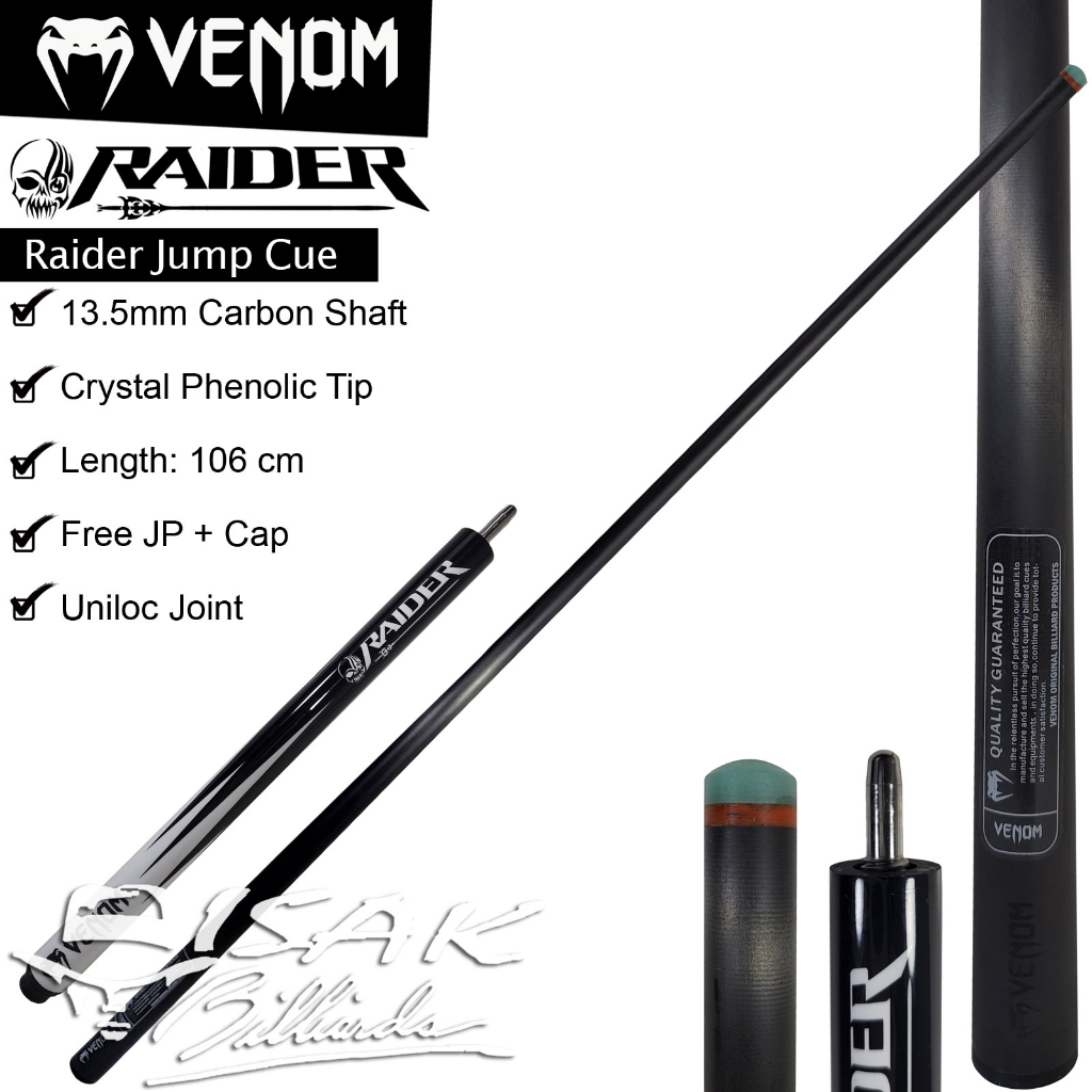 【格安saleスタート】 Raider Cue Jump Carbon Venom Jual 13.5mm Lompat Bola Stick ビリヤード