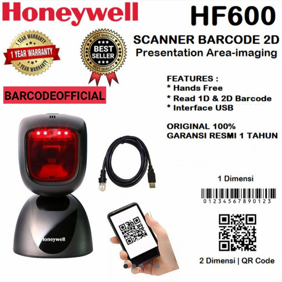 Jual Scanner Barcode Honeywell HF600 2D QR Code E-FAKTUR *PROMO ...