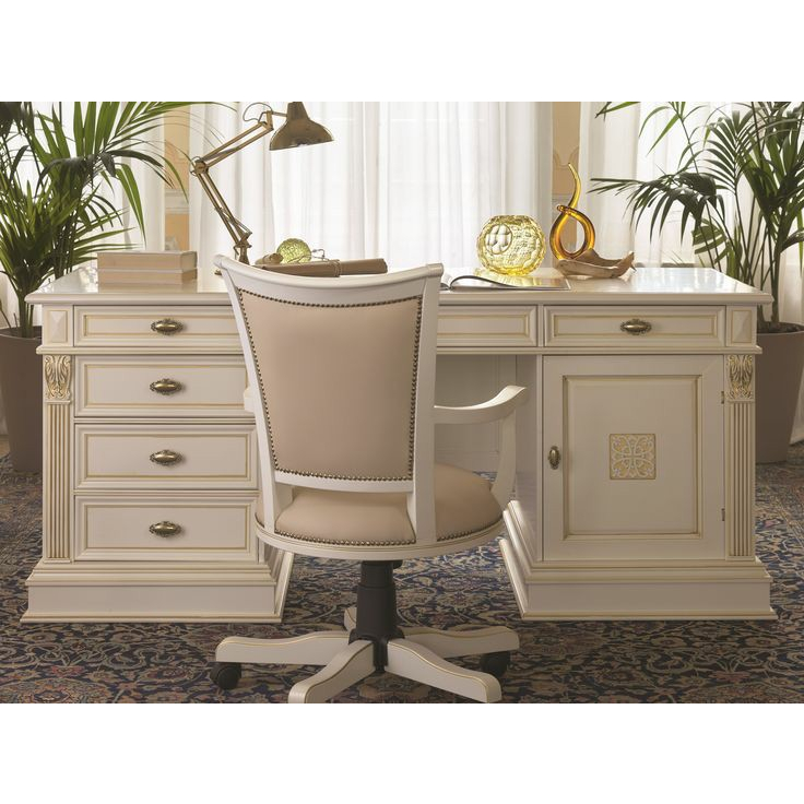 Jual Set Meja Kantor Cat Duco, Meja Kerja Desain Mewah, Kursi Kantor