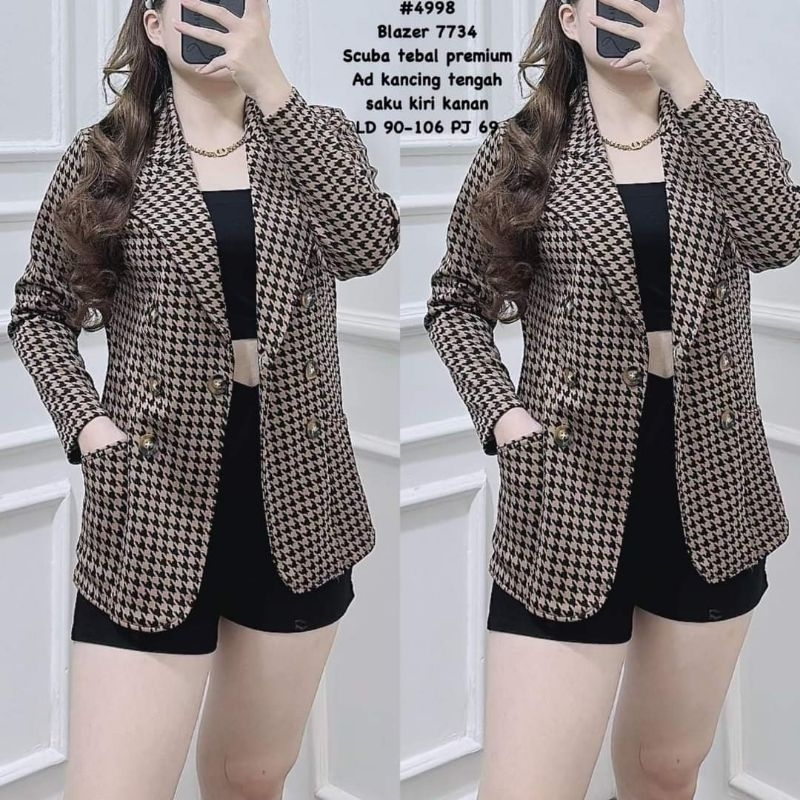 Jual Blazer Wanita Motif Kotak Scuba Tebal Premium Blezer Korea Blazer Kerja Shopee Indonesia