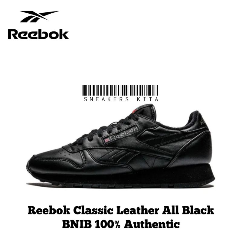 Sepatu Reebok Classic Leather All Black BNIB 100 Authentic