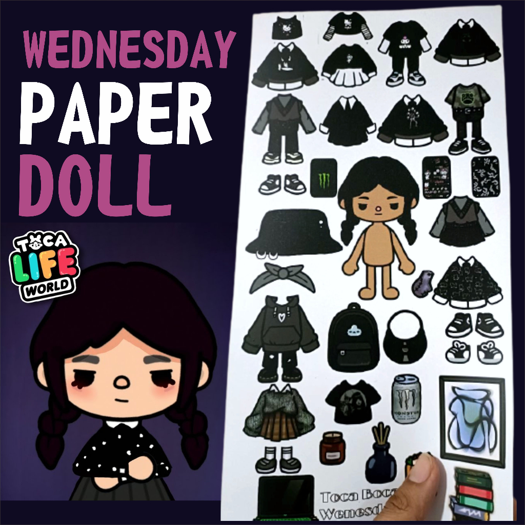 Jual MAINAN TOCA BOCA KERTAS PAPER DOLL TOCA BOCA WEDNESDAY BONEKA