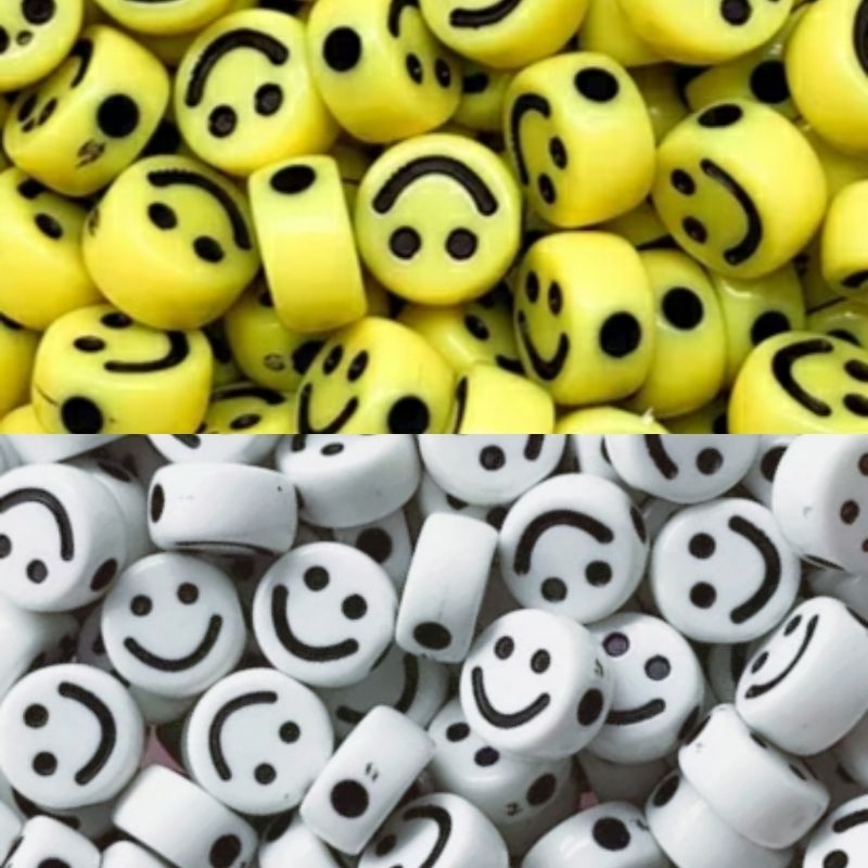 Jual MANIK MANIK AKRILIK BEADS SMILE KUNING PUTIH Kecil 6mm (25pcs ...