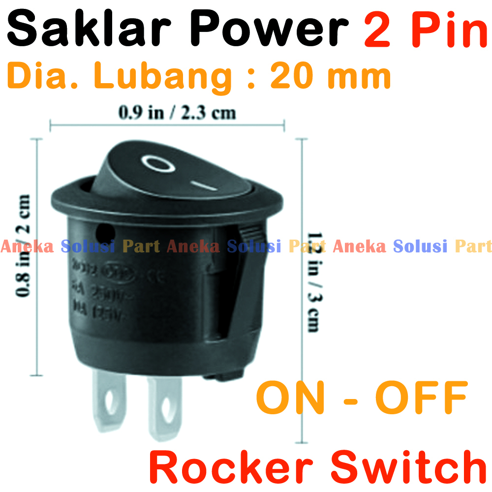 Jual Saklar Power Round Bulat Rocker Switch ON OFF Dia.20mm 2 PIN Kaki ...