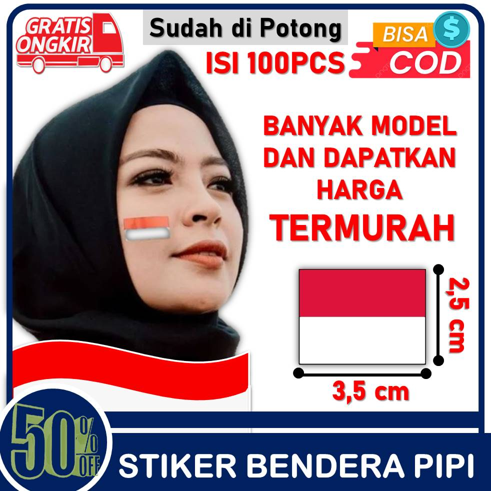 Jual Sticker Pipi Merah Putih 100pcs Stiker Pipi Bendera Merah Putih Kemerdekaan Sticker 2720