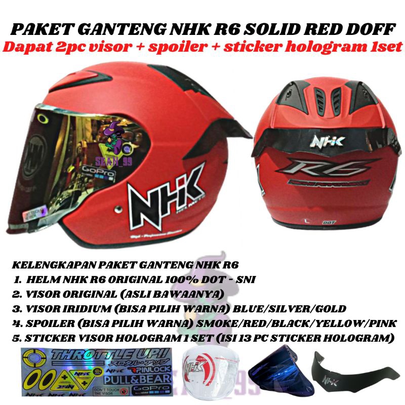 Jual HELM NHK R6 SOLID RED DOFF ORIGINAL SNI ( PAKET GANTENG NHK R6 ...