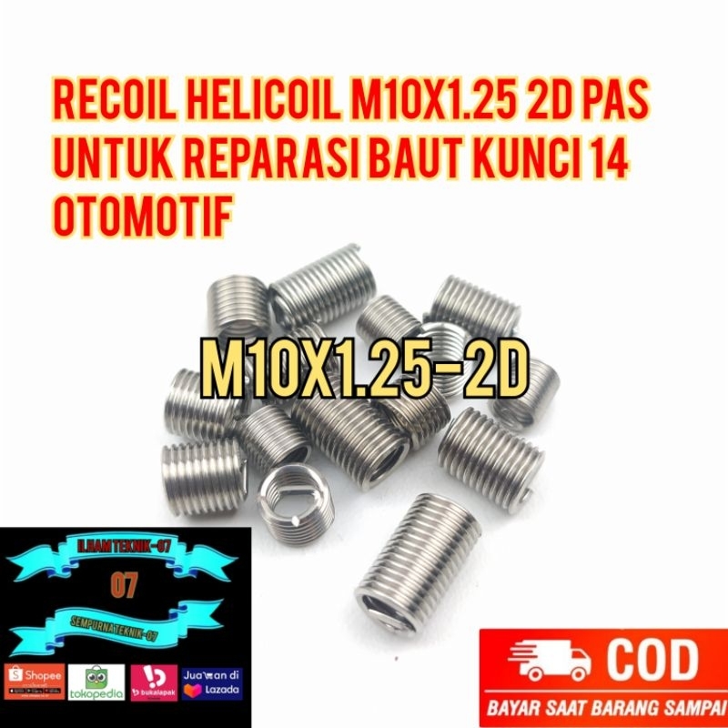 Jual recoil helicoil m10x1.25 2D pas untuk reparasi baut kunci 14