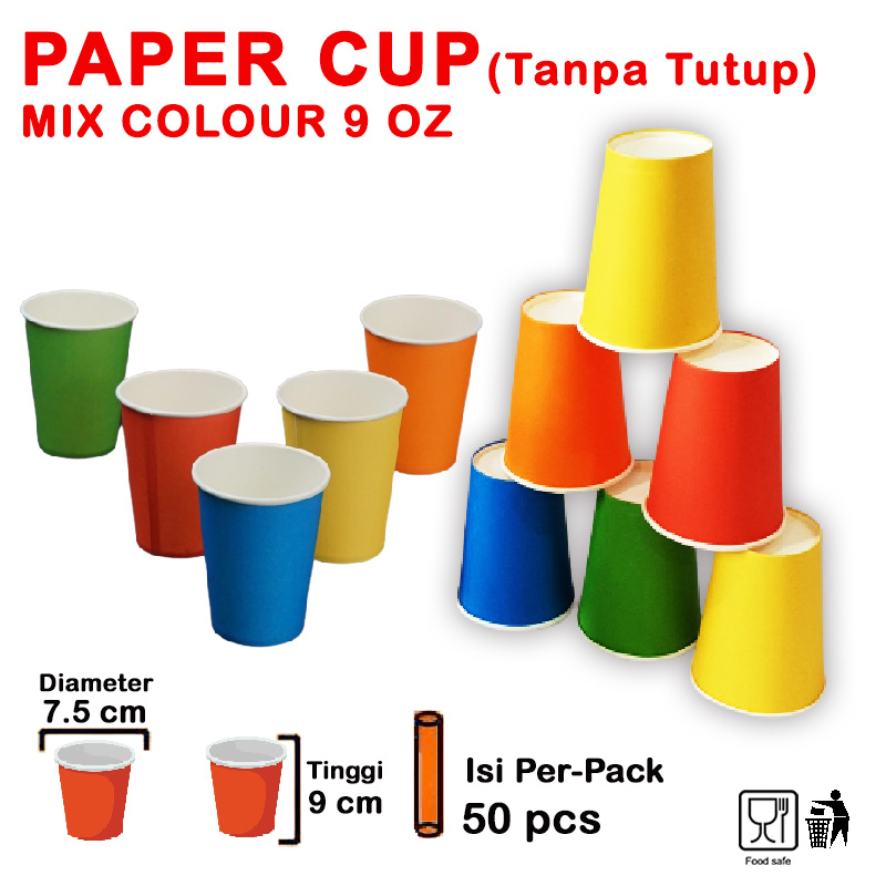 Jual Hot Paper Cup Colour Gelas Kertas Mix Warna 9 Oz 250ml Tanpa Penutup Harga 50 Pcs 7509