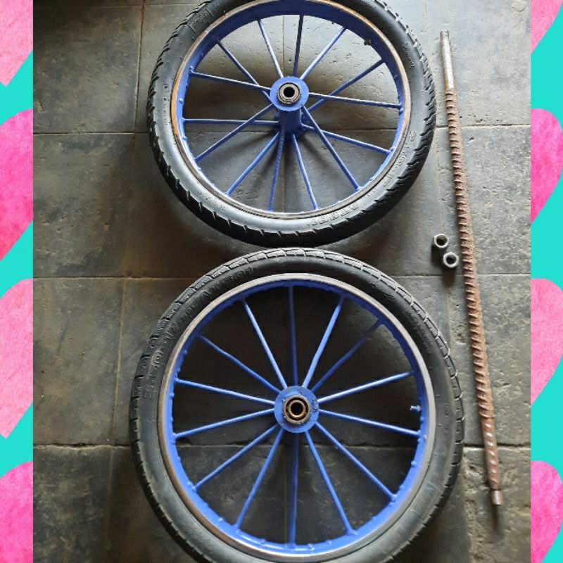 Jual Roda Gerobak Ring 17/14 Ruji Polos 1 Set Lengkap As Panjang ...