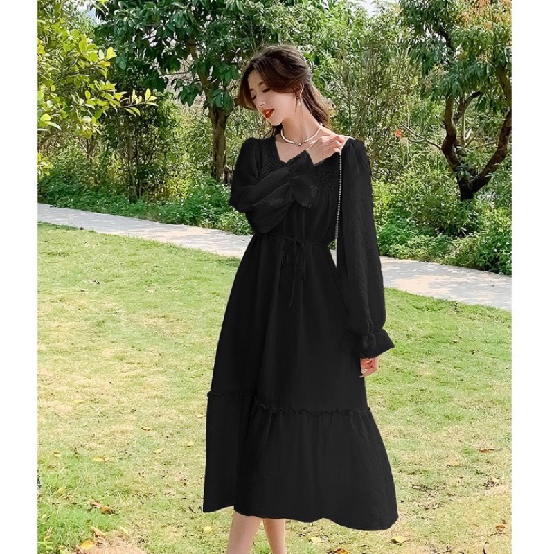 Jual Mina Dress Korean Chic Simple Basic Minimalis Casual Dinner Hijab Long Sweet Holiday Polos Midi Lengan Panjang Black Lime White Gaun Wanita Cantik Manis Shopee Indonesia