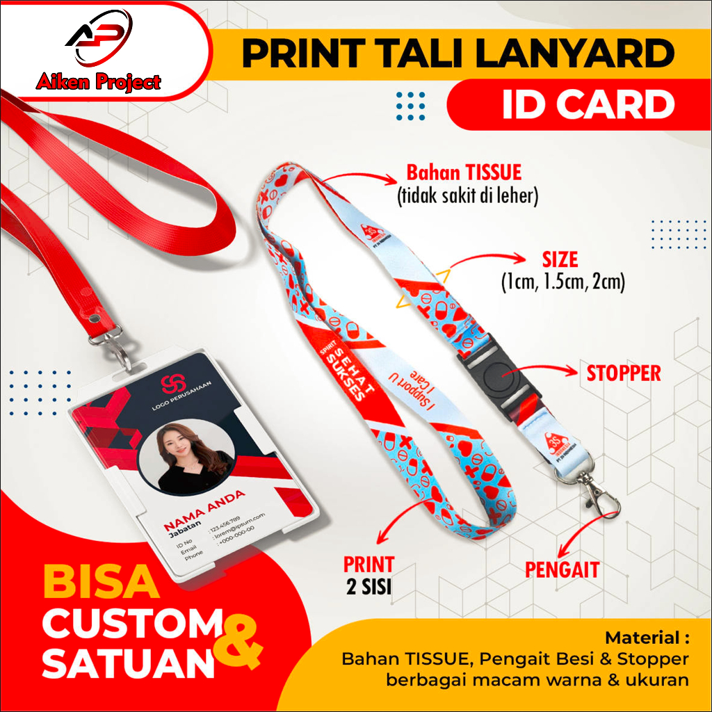 Jual 1 SET Tali Lanyard custom + ID CARD + Tempat ID CARD BISA SATUAN / LANYARD custom / cetak 2