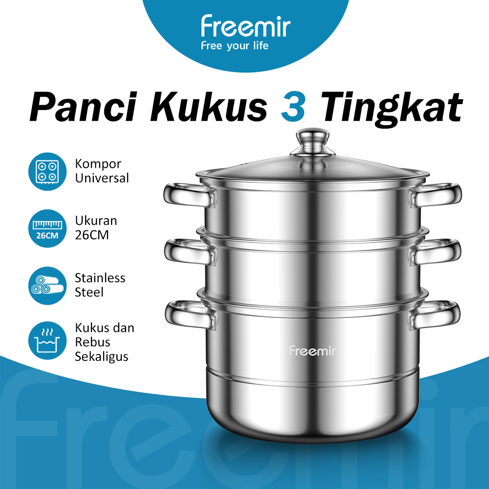 Jual Freemir Panci Kukus Susun Tutup Kaca Kukusan Stainless Steel