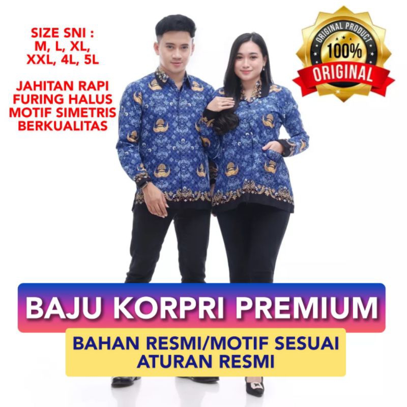 Jual BAJU KORPRI ASLI TERBARU KERAH HITAM 2022 BAHAN REGISTER BATIK ...