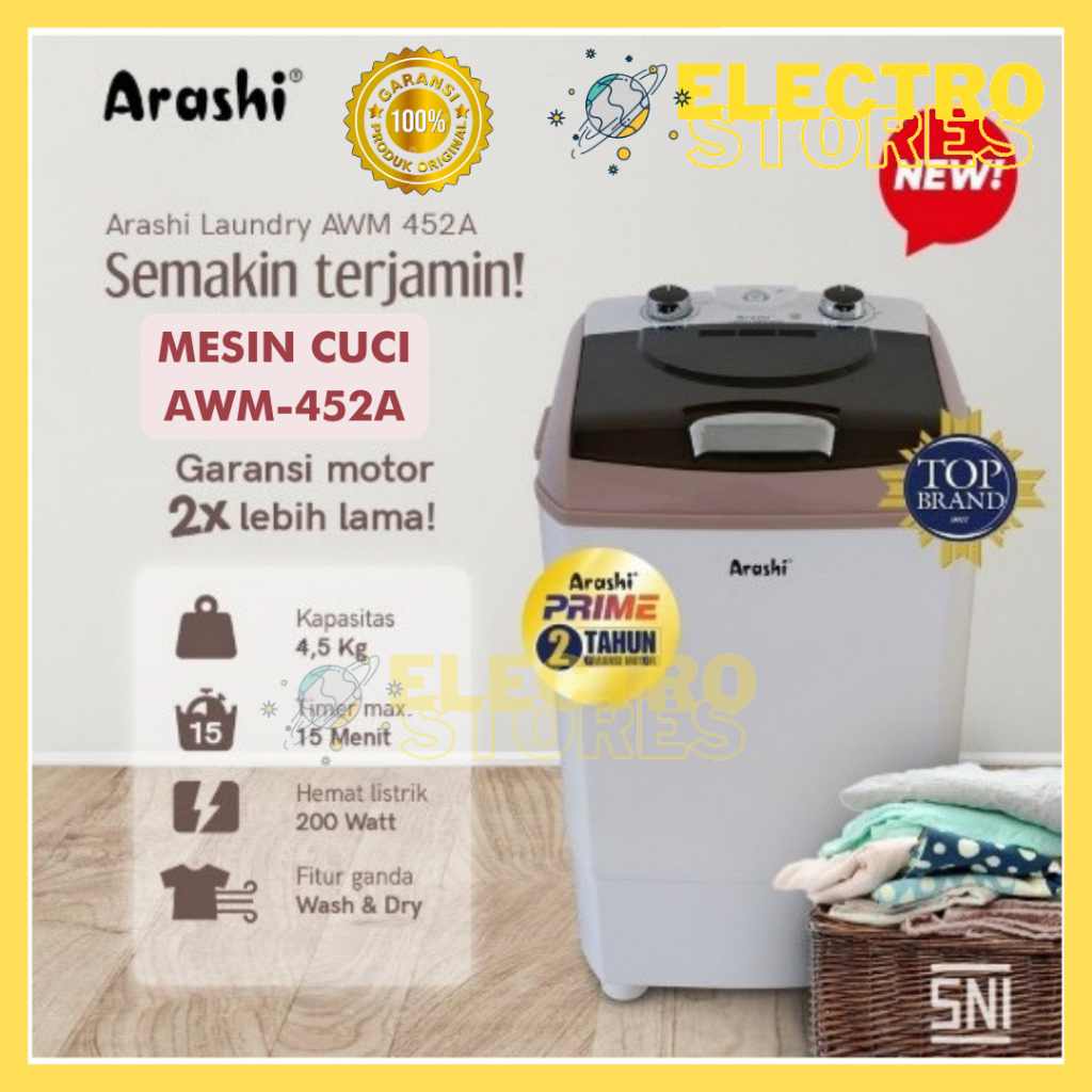 Jual ARASHI Laundry AWM 452A Mesin Cuci Mini Portable 4.5 KG AWM452A ...