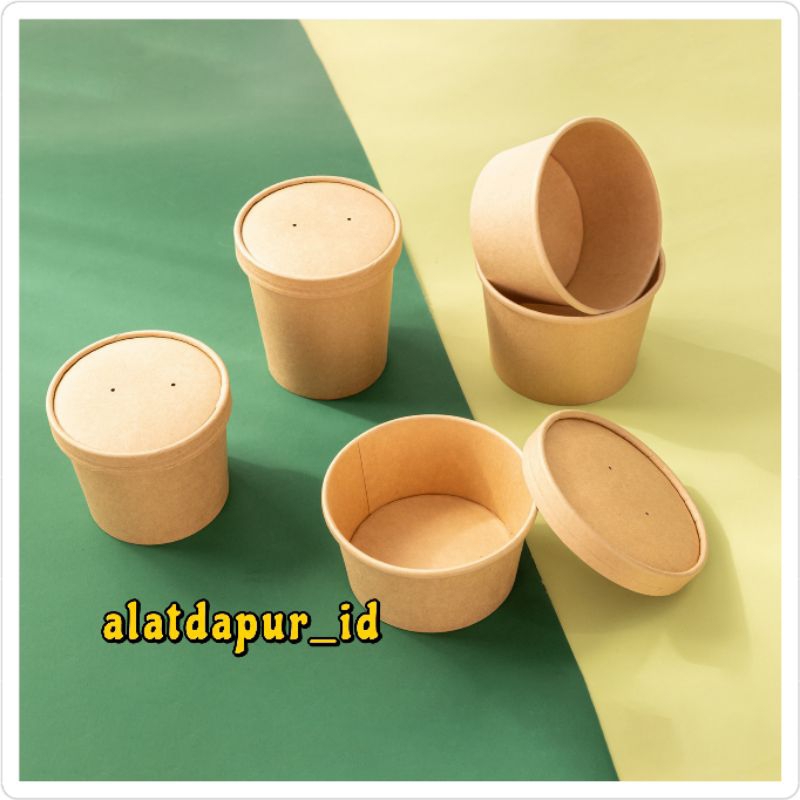 Jual 10pcs paper cup bowl + tutup dessert box cup paper sup kraft ...