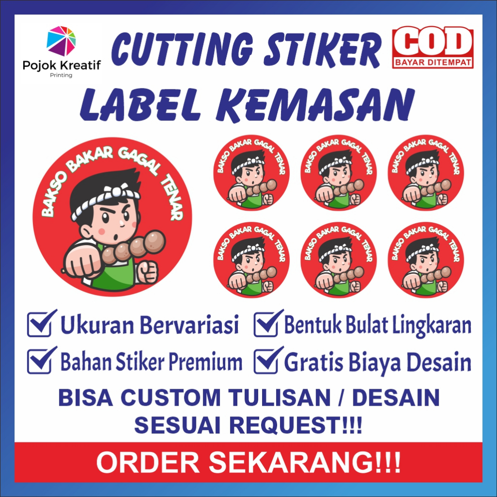 Jual Cetak Cutting Stiker Label Kemasan Makanan Bakso A12 Pink Merah