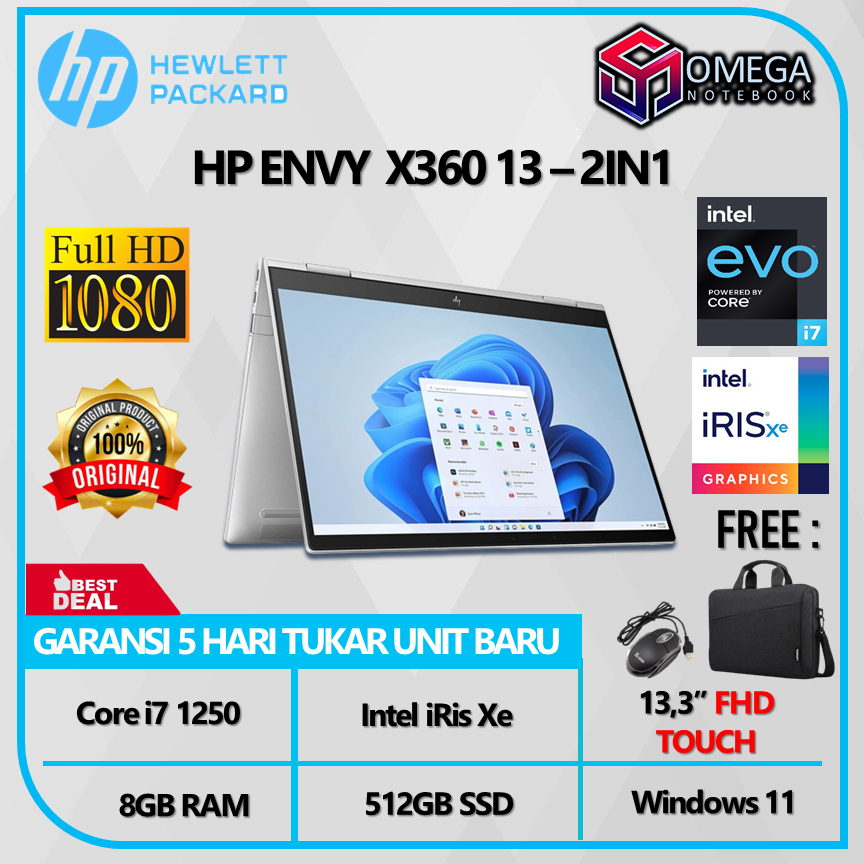 Jual Laptop HP ENVY 13 X360 I7 1250 8GB 512SSD IRis Xe Windows 11 13.3 ...