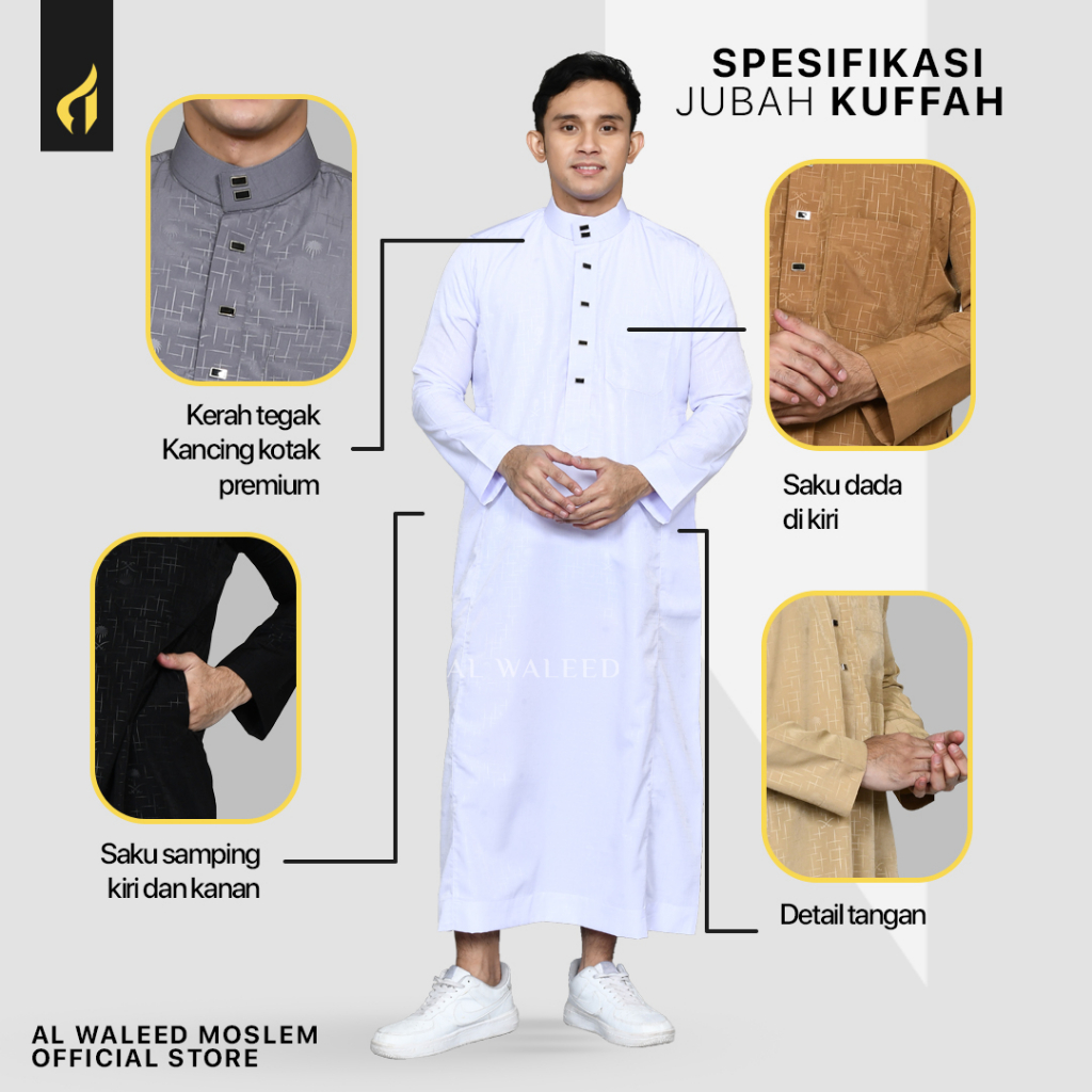 Jual Al waleed moslem jubah Kuffah lengan panjang oblong warna putih ...