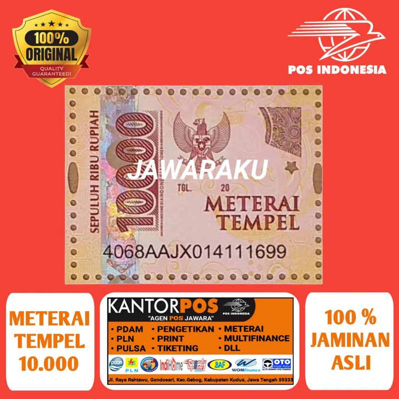 Jual 1 Pcs Meterai Tempel 10000 Asli Pos Indonesia Shopee Indonesia