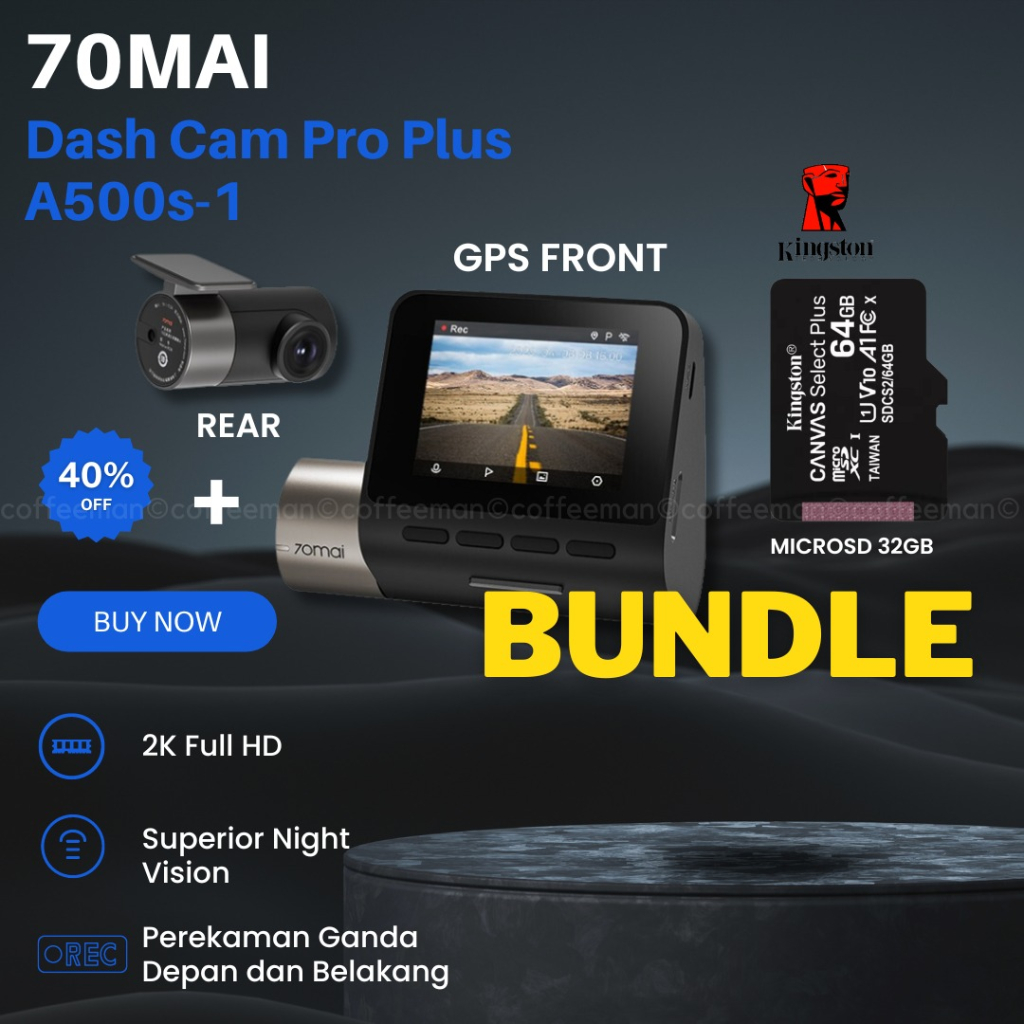 Jual 70mai Dash Cam Pro Plus A500s 1944P GPS ADAS Set(Front +Rear ...