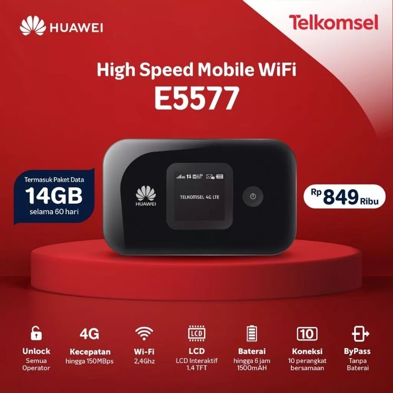 Jual MODEM HUAWEI E5577 BYPASS + TELKOMSEL 14GB 2 BULAN MIFI ROUTER