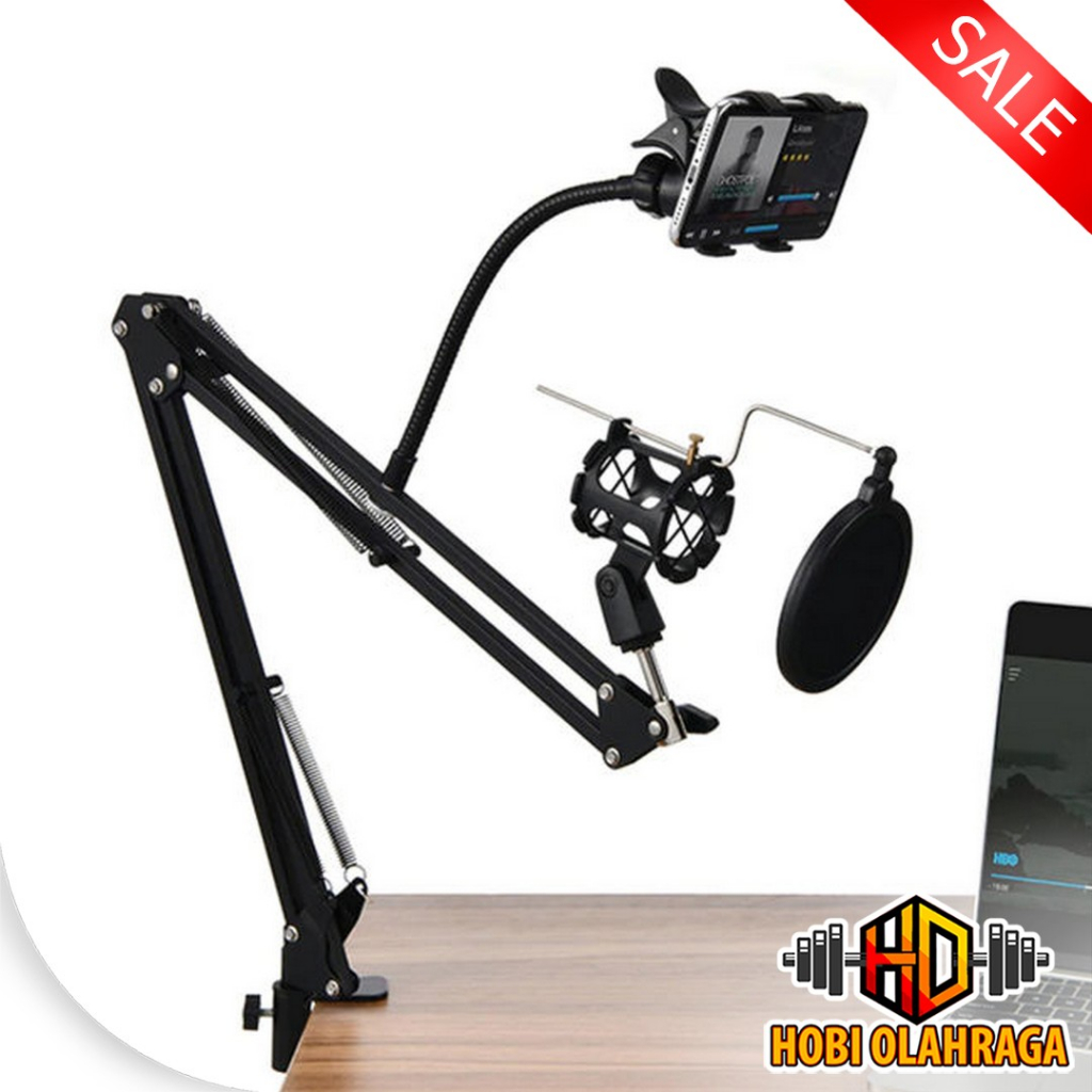 Jual Stand Mic Jepit Meja Plus Holder Ponsel Pop Filter Mic Shopee