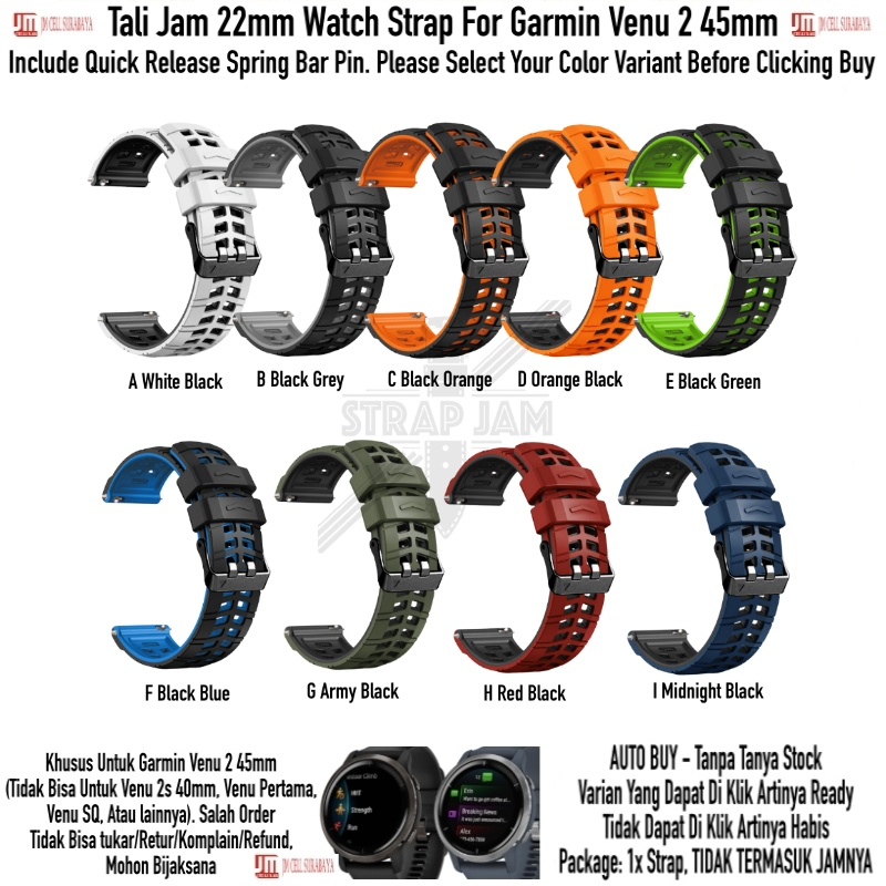 S1W Tali Jam Garmin Venu 45mm Strap 22mm Silikon Quick Release Sporty  Keren