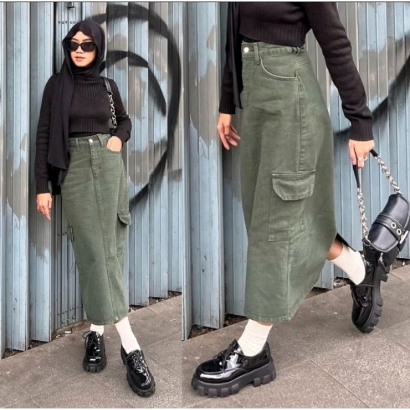 Jual (Ready)Rok Cargo Jeans /Cargo Long skirt jeans | Shopee Indonesia