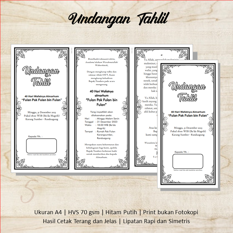 Jual Undangan Tahlil Tahlilan Kenduri 24/100/1000 Hari - A4 Hitam Putih ...