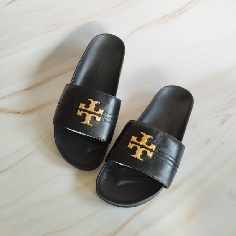 Jual Tory Burch Everly Anatomic Cloud Slide Sandals Black Shopee